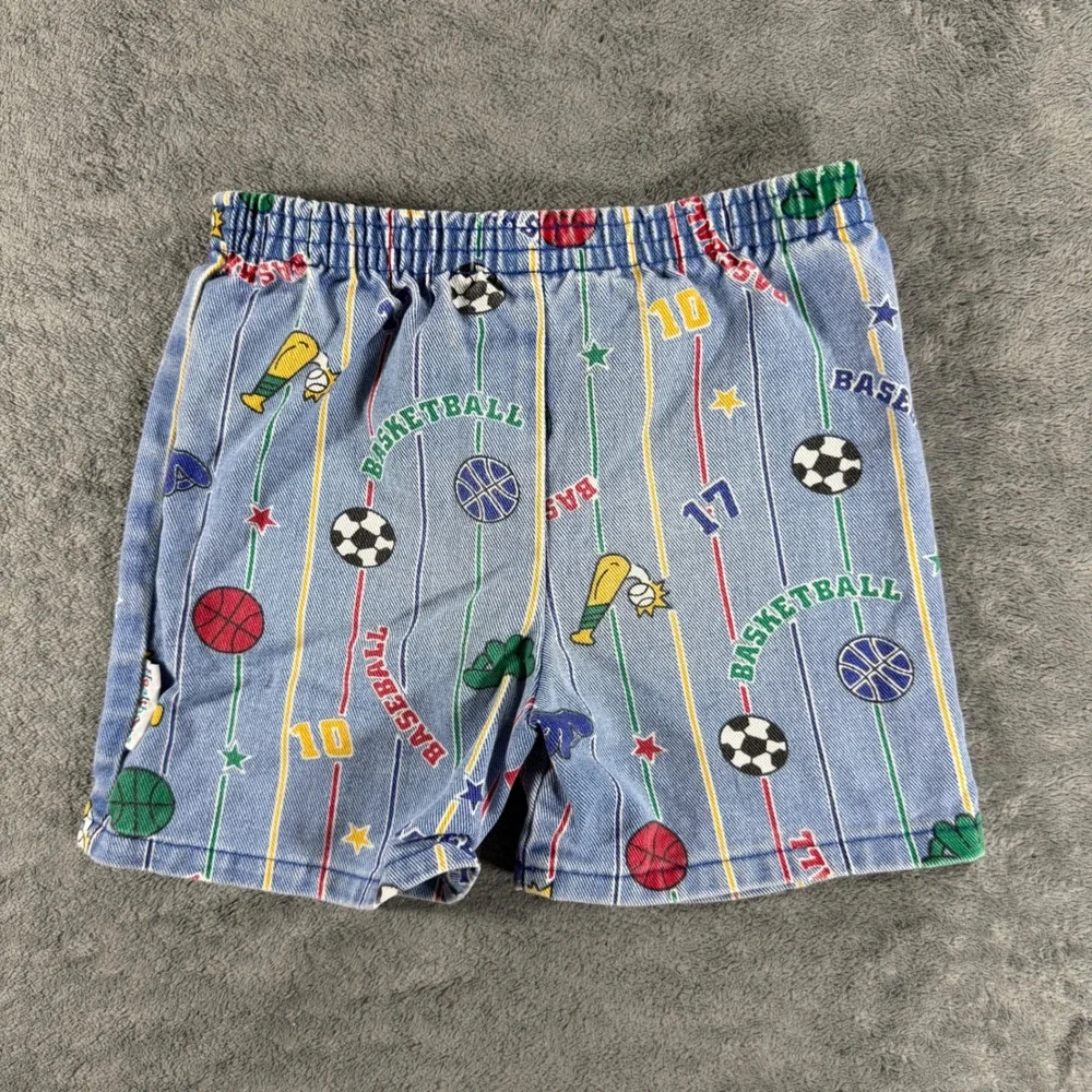 Healthtex Shorts 4T Blue Vintage Made in USA Sports Print Denim